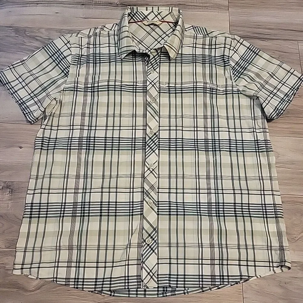 Simms‎ Shirt Men Extra Large Blue Green Plaid Fishing Outdoor Button Up